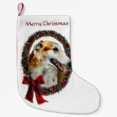 Borzoi Kerstmis Wreath Kleine Kerstsok (Voorkant)