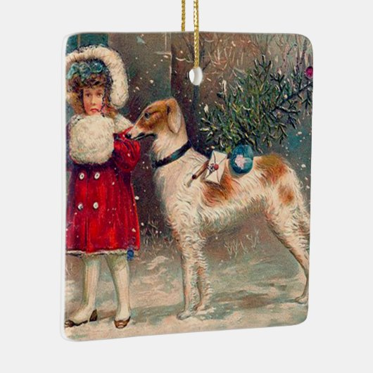 Borzoi Kerstversiering Keramisch Ornament (Rechts)