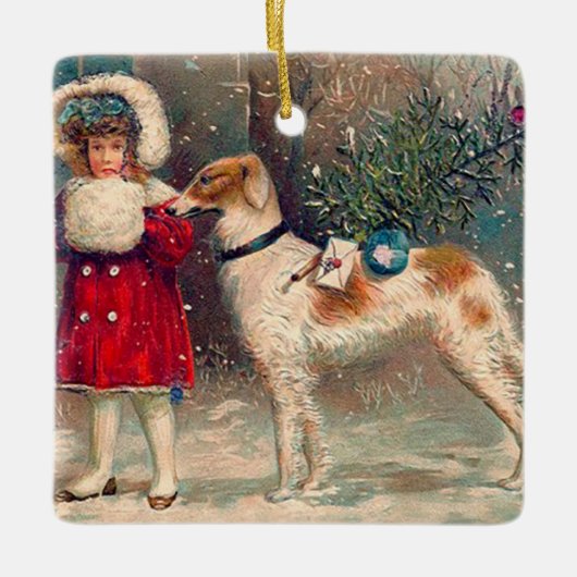 Borzoi Kerstversiering Keramisch Ornament (Voorkant)