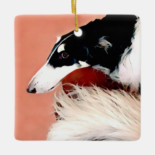 Borzoi Kerstversiering Keramisch Ornament (Voorkant)