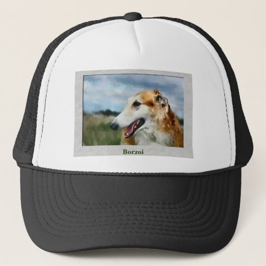 Borzoi Kunstcadeaus Trucker Pet (Voorkant)