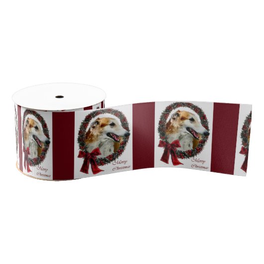 Borzoi Merry Kerstmis Grosgrain Lint (Spoel)