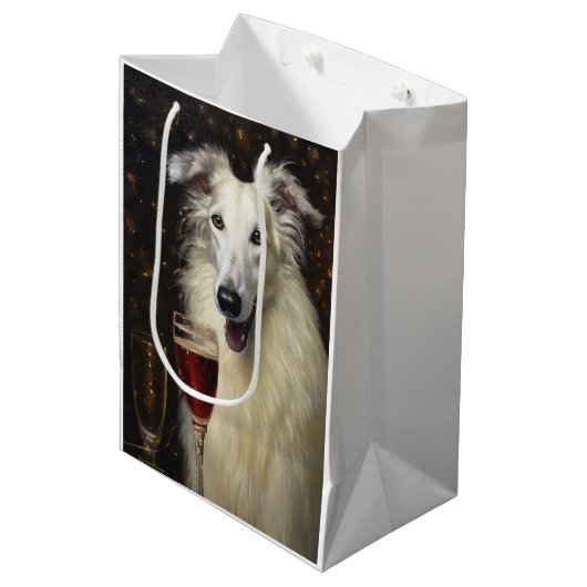Borzoi Nieuwjaar Medium Cadeauzakje (Voorkant Gekanteld)
