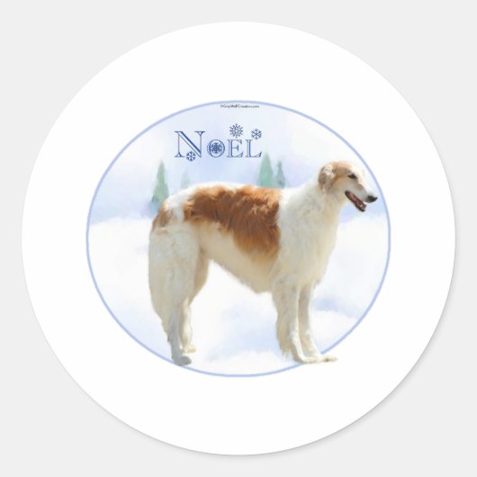Borzoi Noel Ronde Sticker (Voorkant)