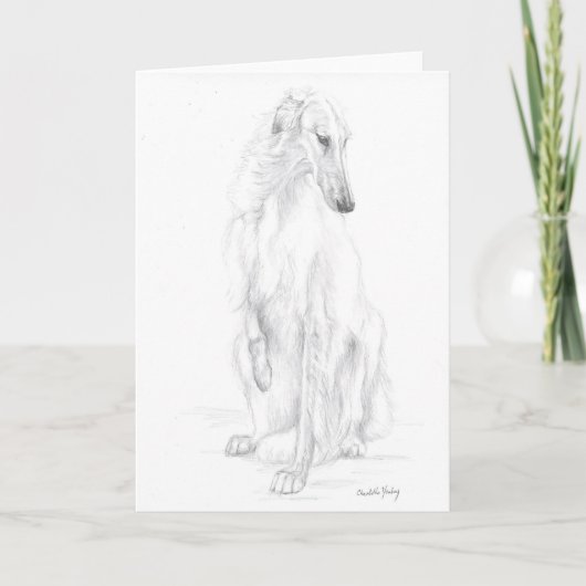 Borzoi Pencil Drawing Dog Art Wenskaart Kaart (Voorkant)