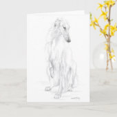 Borzoi Pencil Drawing Dog Art Wenskaart Kaart (Gele Bloem)