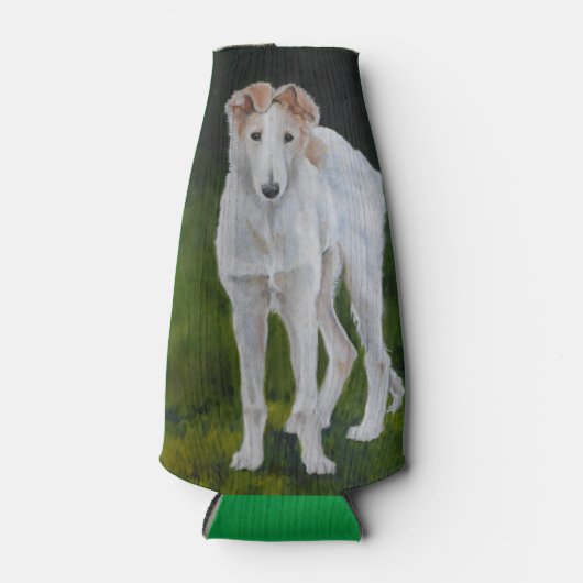 Borzoi Puppy Dog Art Foam Fleshouder Flesjeskoeler (Voorkant)