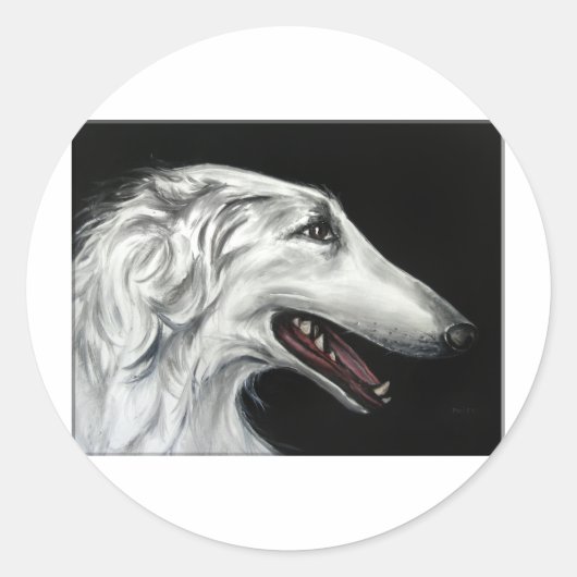 borzoi ronde sticker (Voorkant)