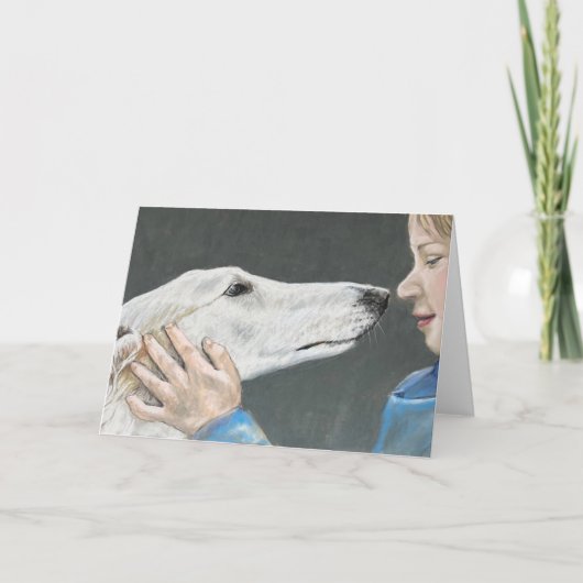 Borzoi Russian Wolfhound & Boy Dog Art Kaart (Voorkant)