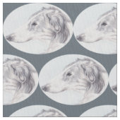 Borzoi Russian Wolfhound Dog Art Fabric Stof (Close Up)
