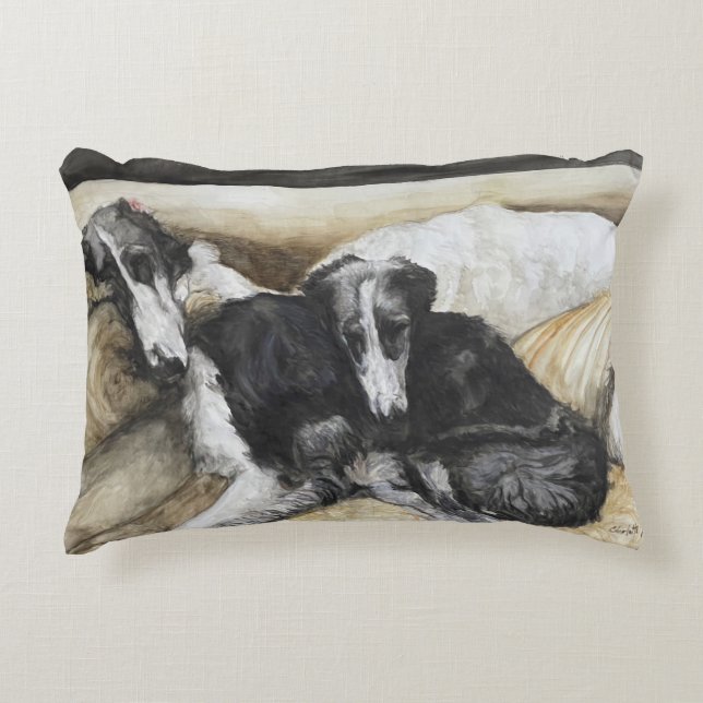 Borzoi Russian Wolfhound Dog Art Pillow Accent Kussen (Voorkant)