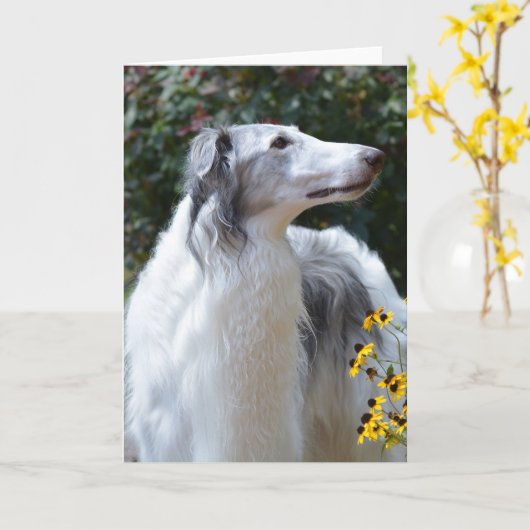Borzoi Russische Wolfshond Dog Art Fotokaart Kaart (Gele Bloem)