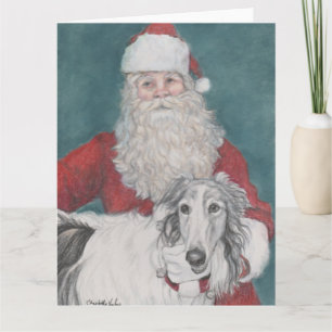 Borzoi & Santa Dog Art Kerst Kaart
