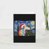 Borzoi Santa Hat Christmas Sterrennacht Dog Art Pa Kaart (Voorkant)