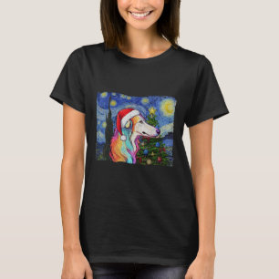 Borzoi Santa Hat Christmas Sterrennacht Dog Art Pa T-shirt