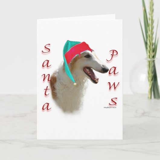 Borzoi Santa Paws Feestdagen Kaart (Voorkant)