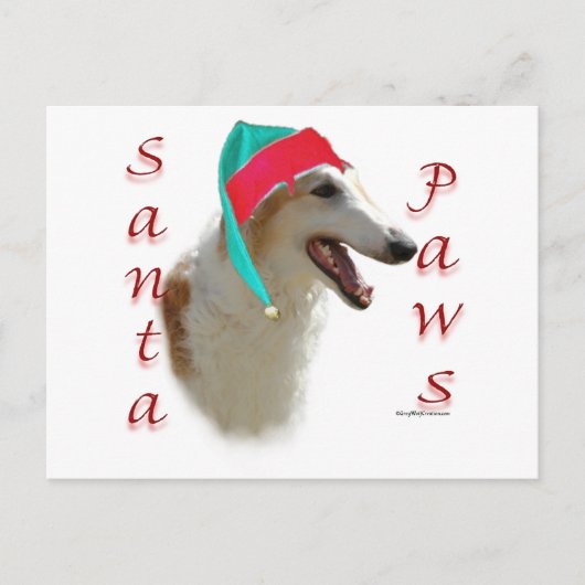 Borzoi Santa Paws Feestdagenkaart (Voorkant)