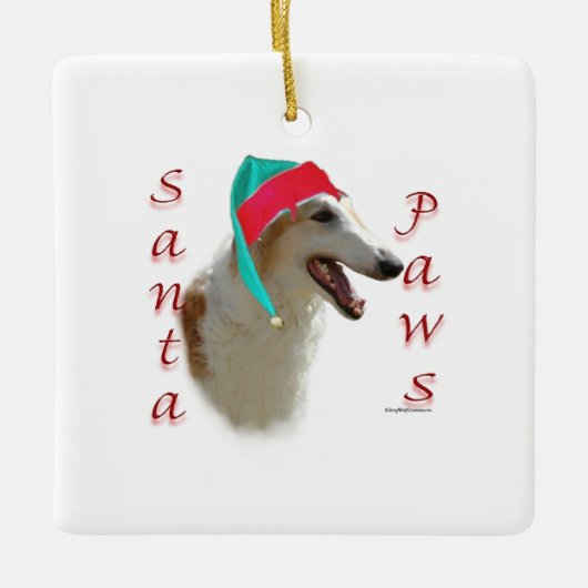Borzoi Santa Paws Keramisch Ornament (Voorkant)