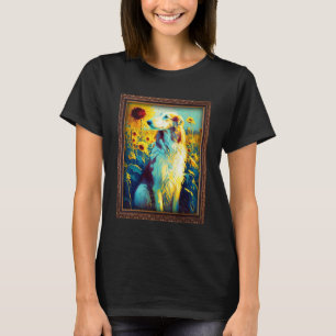 Borzoi Schilderij Zonnebloem Moeder Vrouwen Bloeme T-shirt
