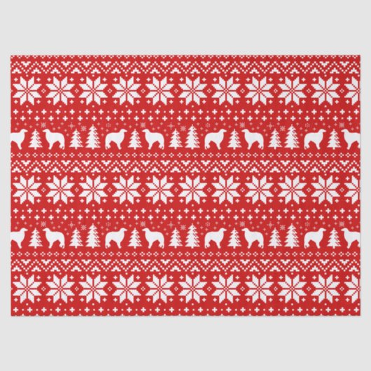 Borzoi Silhouetten Kerstpatroon Rood Tissuepapier (Voorkant)