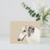 Borzoi (Silver Brindle) Schilderende oorspronkelij Briefkaart (Staand voorkant)