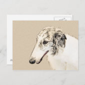 Borzoi (Silver Brindle) Schilderende oorspronkelij Briefkaart (Voorkant / Achterkant)