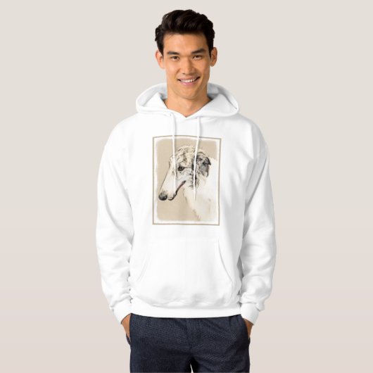 Borzoi (Silver Brindle) Schilderende oorspronkelij Hoodie (Voorkant volledig)