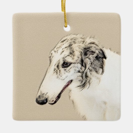 Borzoi (Silver Brindle) Schilderende oorspronkelij Keramisch Ornament (Voorkant)