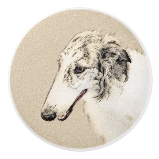 Borzoi (Silver Brindle) Schilderende oorspronkelij Keramische Knop (Voorkant)