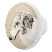 Borzoi (Silver Brindle) Schilderende oorspronkelij Keramische Knop (Rechts)
