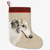 Borzoi (Silver Brindle) Schilderende oorspronkelij Kleine Kerstsok (Voorkant)