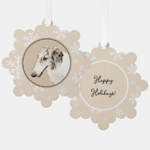 Borzoi (Silver Brindle) Schilderende oorspronkelij Ornament Kaart