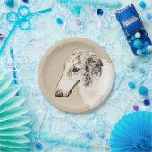 Borzoi (Silver Brindle) Schilderende oorspronkelij Papieren Bordje (Feest)