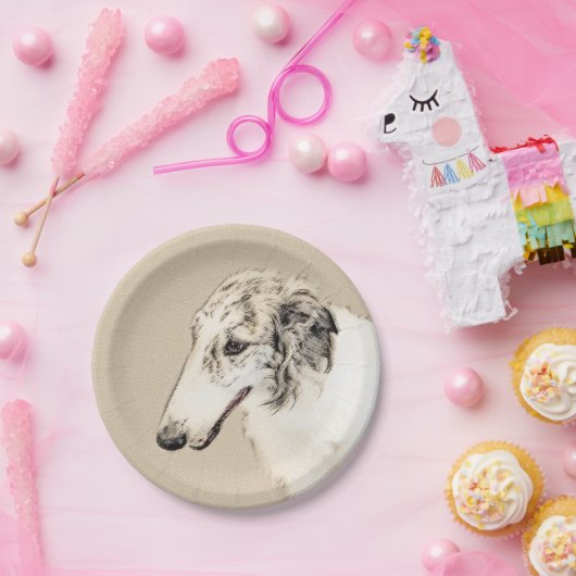 Borzoi (Silver Brindle) Schilderende oorspronkelij Papieren Bordje (Feest)