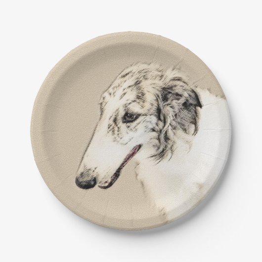 Borzoi (Silver Brindle) Schilderende oorspronkelij Papieren Bordje (Voorkant)