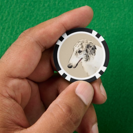 Borzoi (Silver Brindle) Schilderende oorspronkelij Poker Chips (Hand)