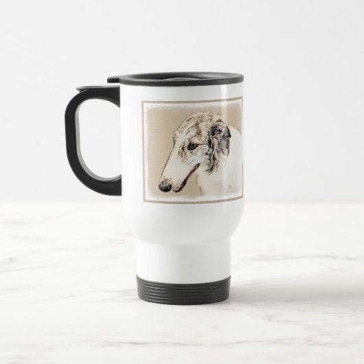 Borzoi (Silver Brindle) Schilderende oorspronkelij Reisbeker (Links)