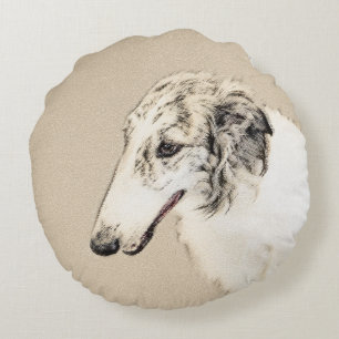 Borzoi (Silver Brindle) Schilderende oorspronkelij Rond Kussen