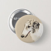 Borzoi (Silver Brindle) Schilderende oorspronkelij Ronde Button 5,7 Cm (Voorkant /achterkant)