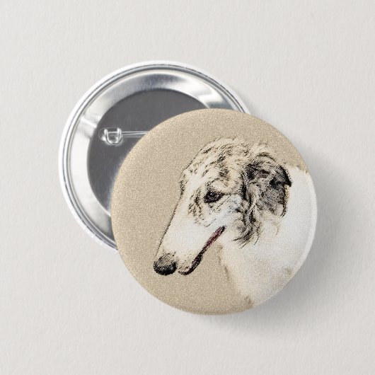 Borzoi (Silver Brindle) Schilderende oorspronkelij Ronde Button 5,7 Cm (Voorkant /achterkant)