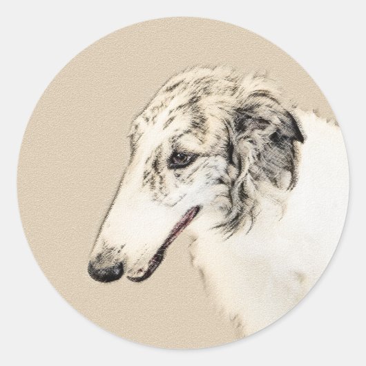 Borzoi (Silver Brindle) Schilderende oorspronkelij Ronde Sticker (Voorkant)