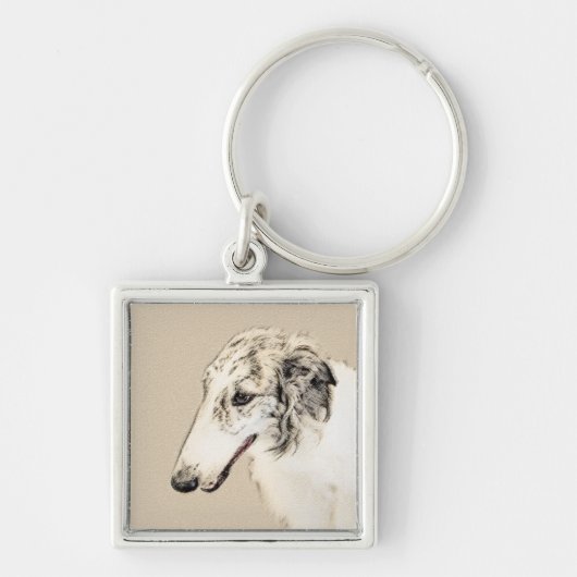 Borzoi (Silver Brindle) Schilderende oorspronkelij Sleutelhanger (Voorkant)