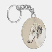 Borzoi (Silver Brindle) Schilderende oorspronkelij Sleutelhanger (Voorkant Links)
