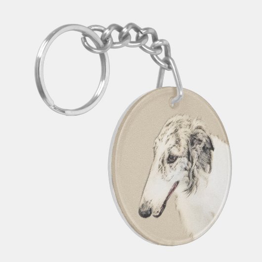 Borzoi (Silver Brindle) Schilderende oorspronkelij Sleutelhanger (Voorkant Links)