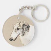 Borzoi (Silver Brindle) Schilderende oorspronkelij Sleutelhanger (Achterkant)
