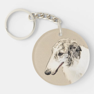Borzoi (Silver Brindle) Schilderende oorspronkelij Sleutelhanger