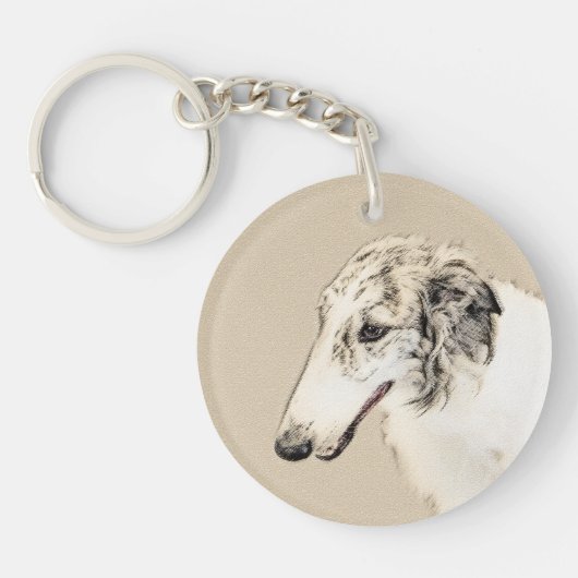 Borzoi (Silver Brindle) Schilderende oorspronkelij Sleutelhanger (Voorkant)