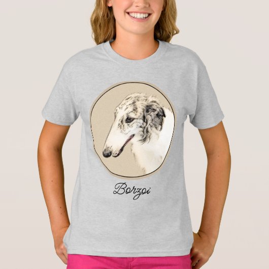 Borzoi (Silver Brindle) Schilderende oorspronkelij T-shirt (Voorkant)