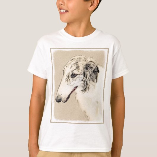Borzoi (Silver Brindle) Schilderende oorspronkelij T-shirt (Voorkant)