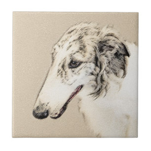 Borzoi (Silver Brindle) Schilderende oorspronkelij Tegeltje